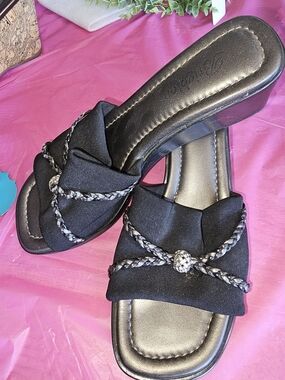 Brighton Black Braided-Knot Slip-On Sandals for Women